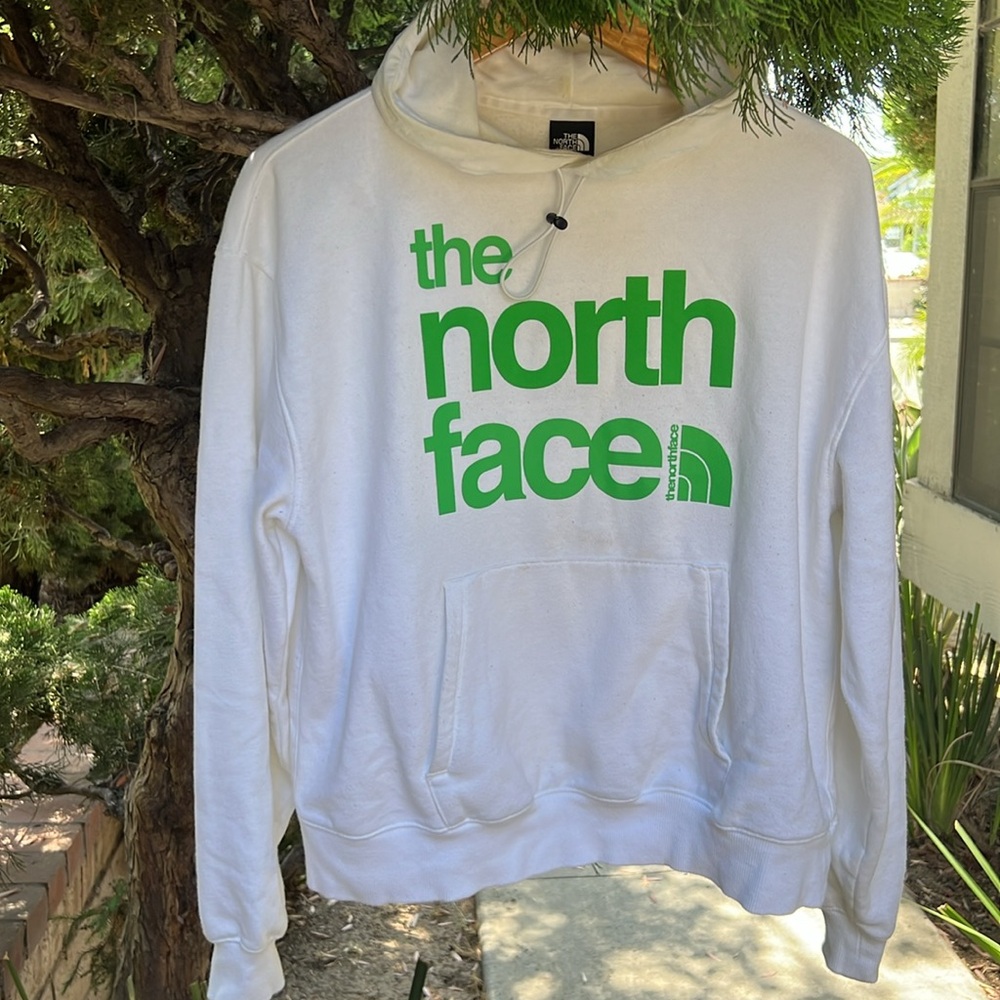 The North‎ Face White Hoodie with Vibrant Green Logo Womens Size S